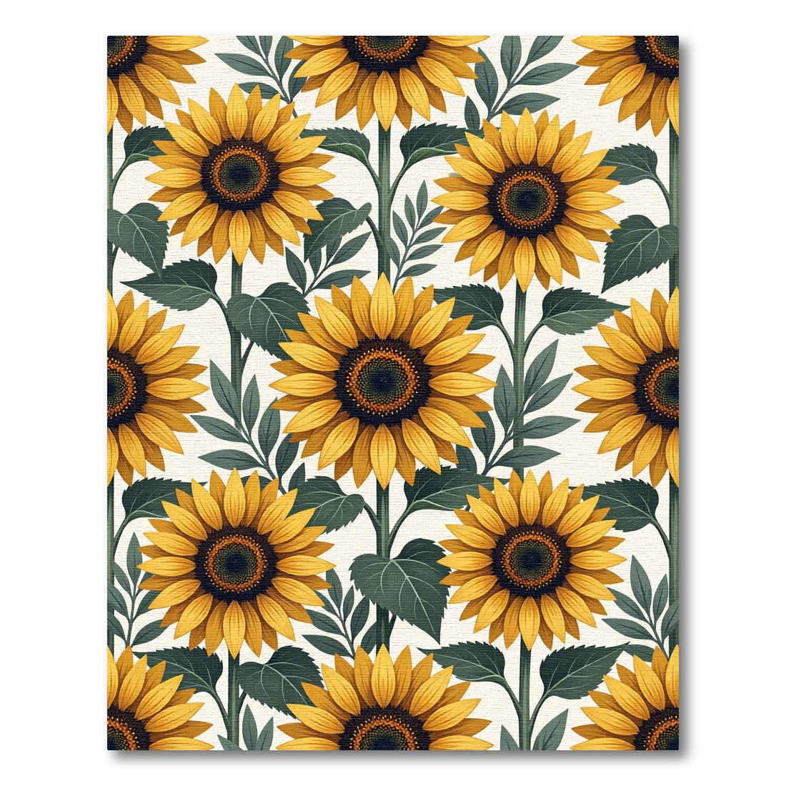 Sunlit Yellow Sunflower Botanical Illustration Rug