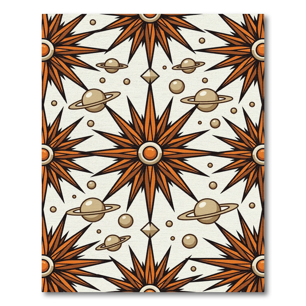 Celestial Orange Star and Planet Geometric Rug