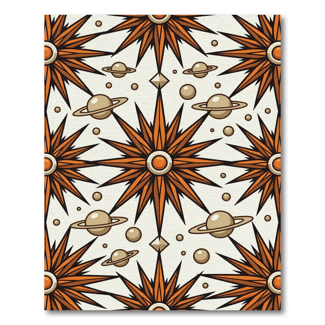 Celestial Orange Star and Planet Geometric Rug