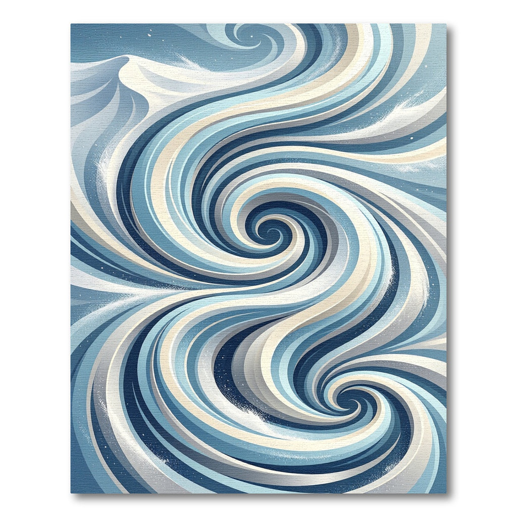 Blue Abstract Swirling Wave Cream Rug