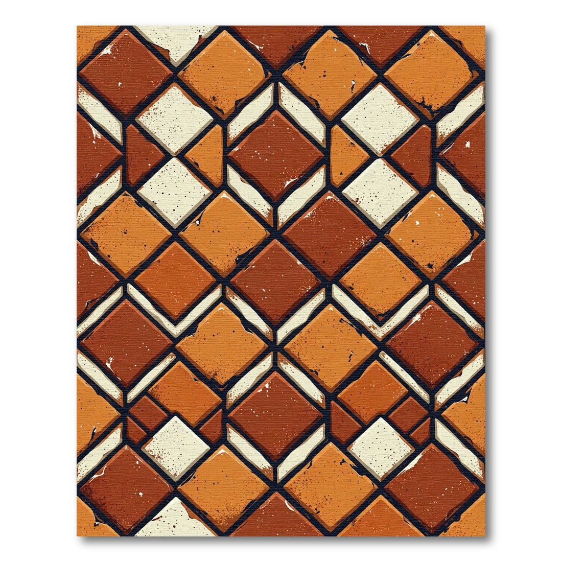 Earthy Terracotta Geometric Diamond Mosaic Rug