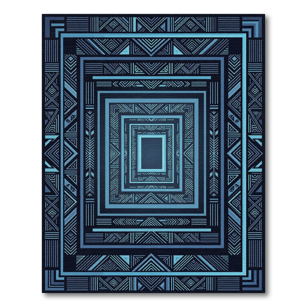 Deep Blue Geometric Abstract Squares Rug