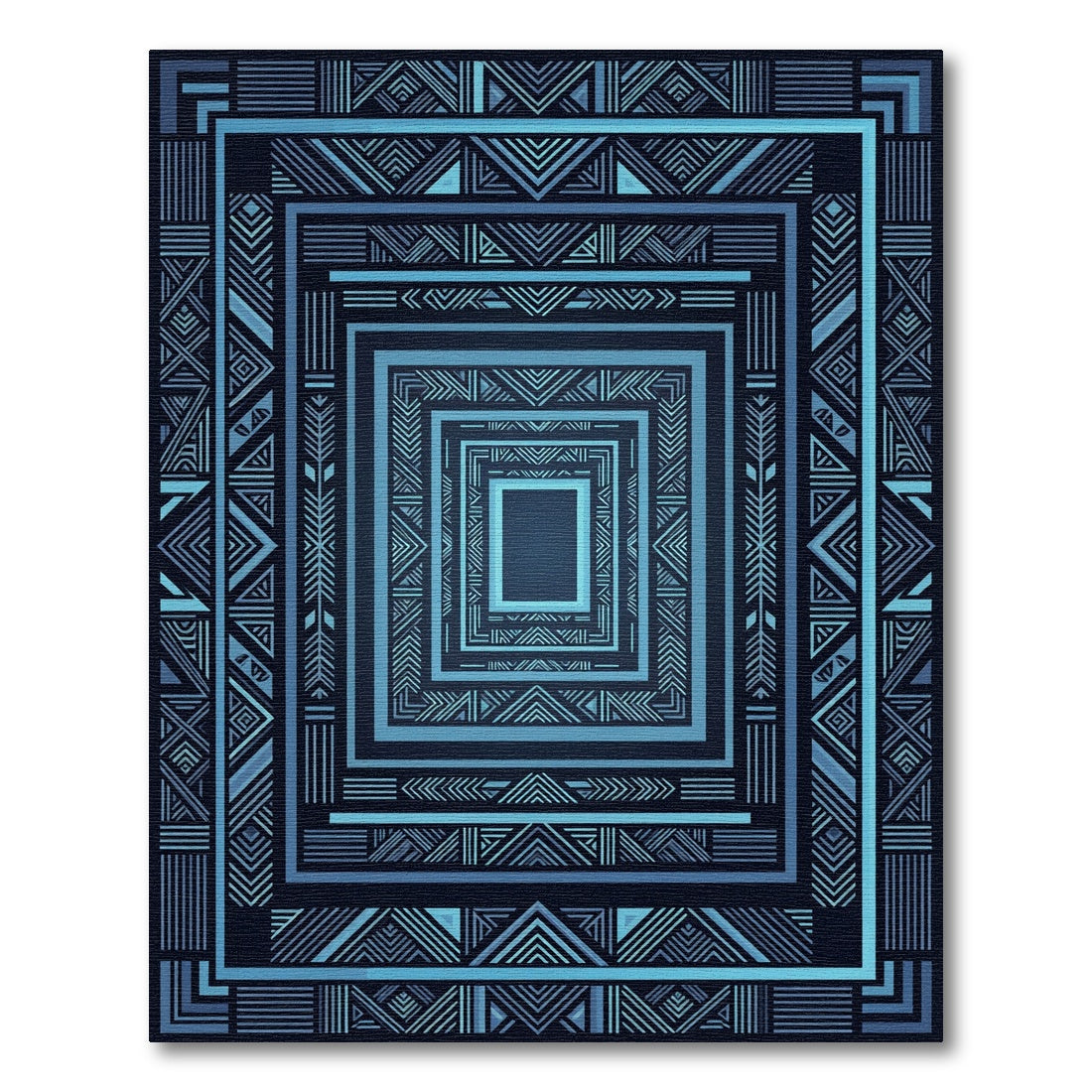 Deep Blue Geometric Abstract Squares Rug