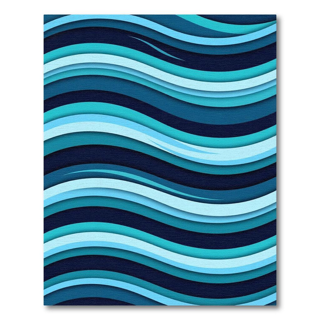 Modern Teal and Navy Wavy Layered Rug