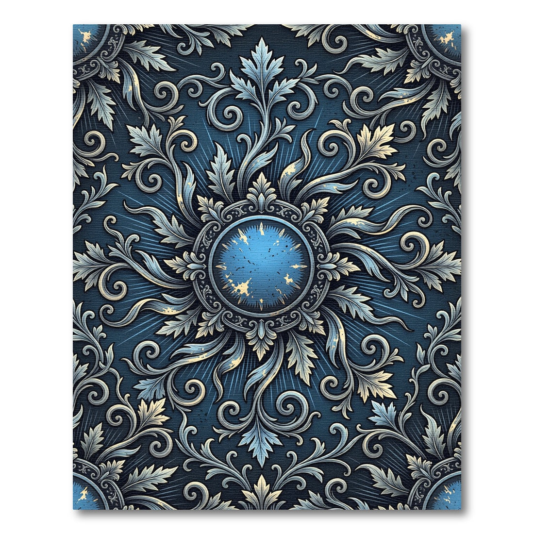Elegant Midnight Blue Ornate Floral Medallion Rug