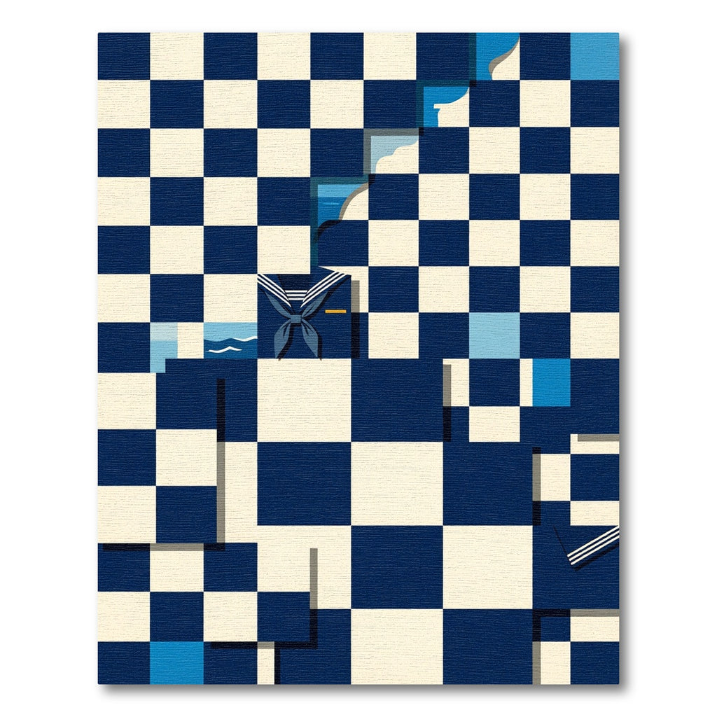 Deep Blue Checkerboard Sailor Collar Rug