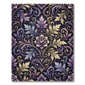 Ornate Purple and Gold Damask Swirl Rug