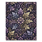 Ornate Purple and Gold Damask Swirl Rug
