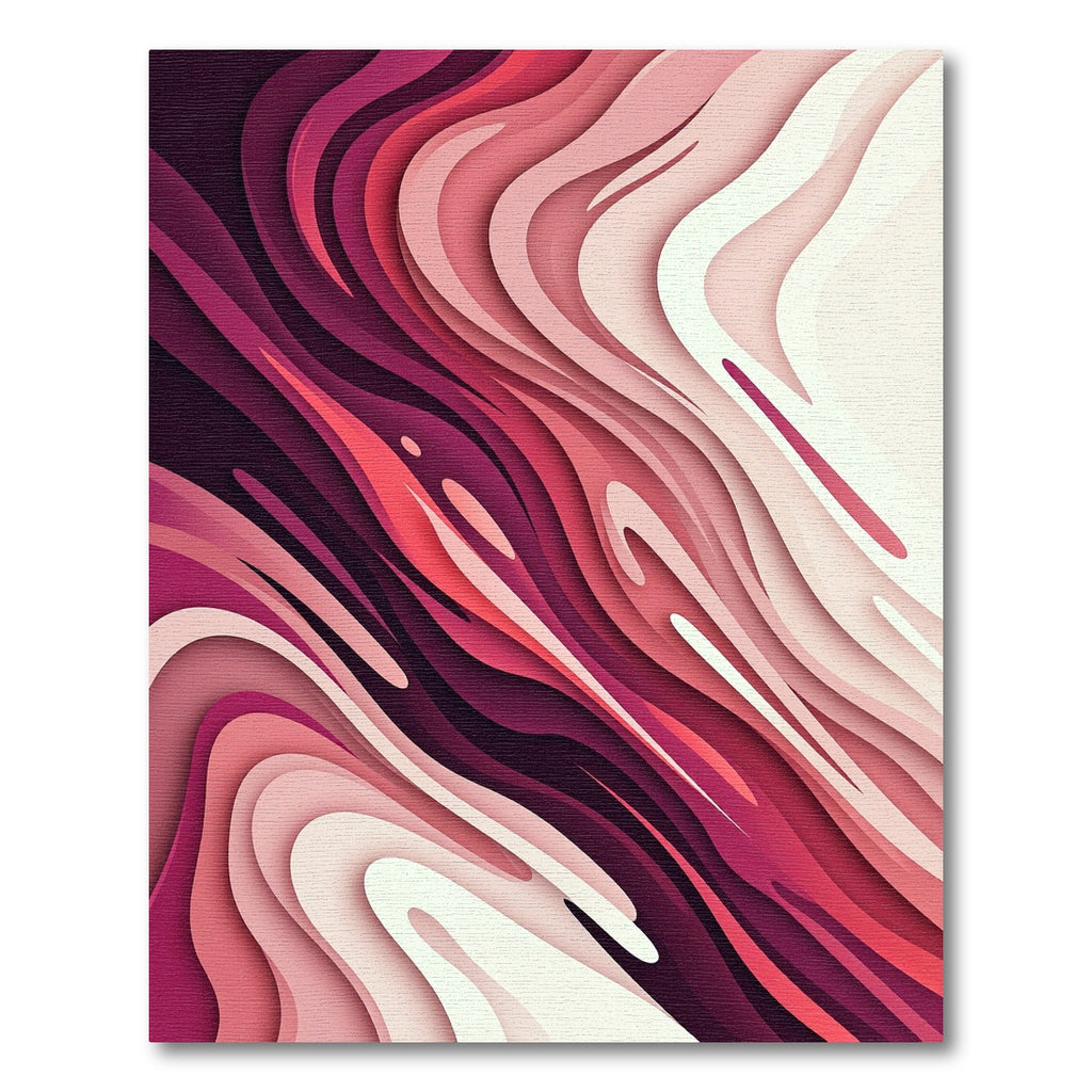Modern Crimson Abstract Layered Flow Rug