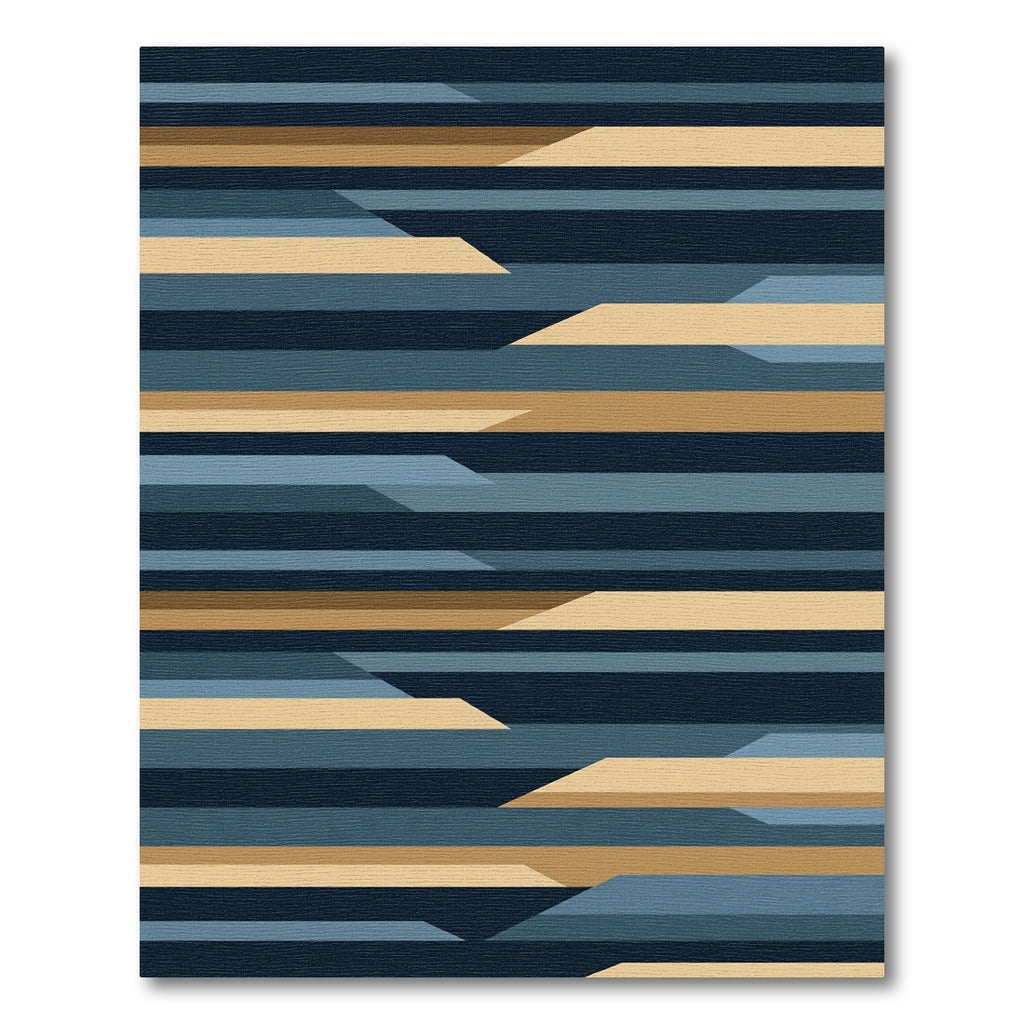 Modern Navy Blue Gold Stripe Rug