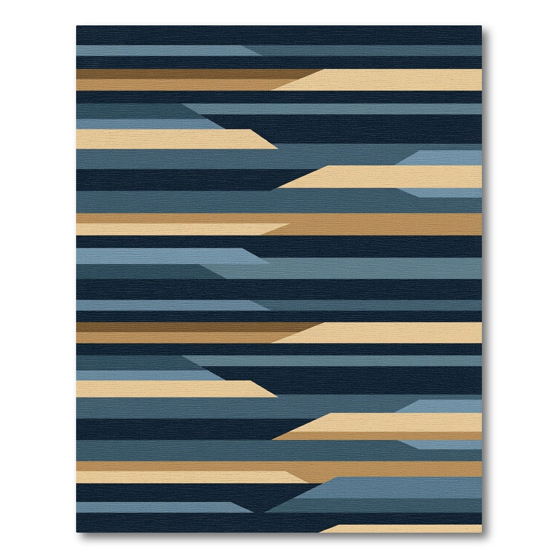 Modern Navy Blue Gold Stripe Rug