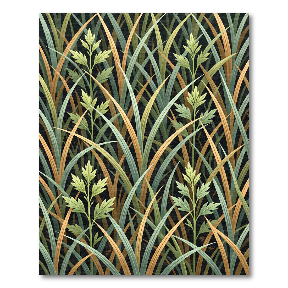 Botanical Sage and Ochre Grass Meadow Rug