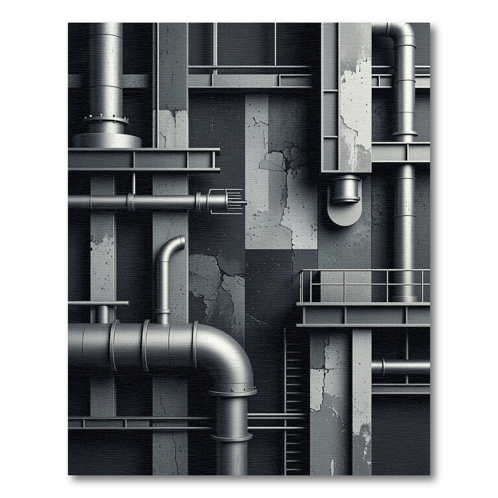 Industrial Monochrome Steel Pipe Grid Rug