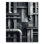Industrial Monochrome Steel Pipe Grid Rug