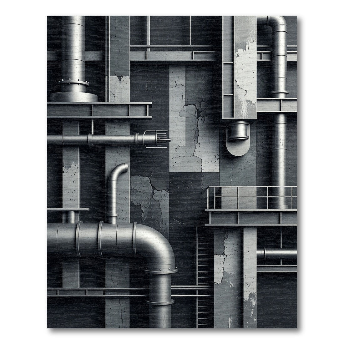 Industrial Monochrome Steel Pipe Grid Rug