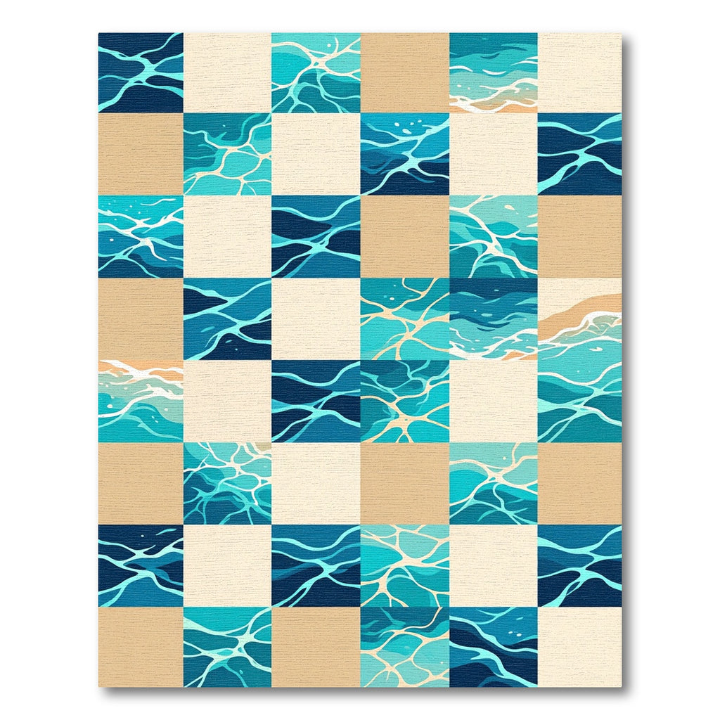 Geometric Blue Water Ripple Checkered Rug