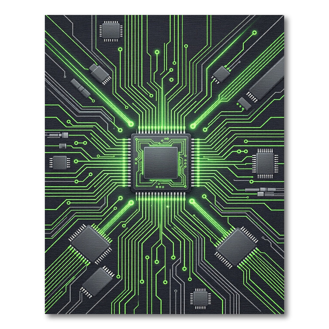 Neon Green Digital Circuit Board Rug