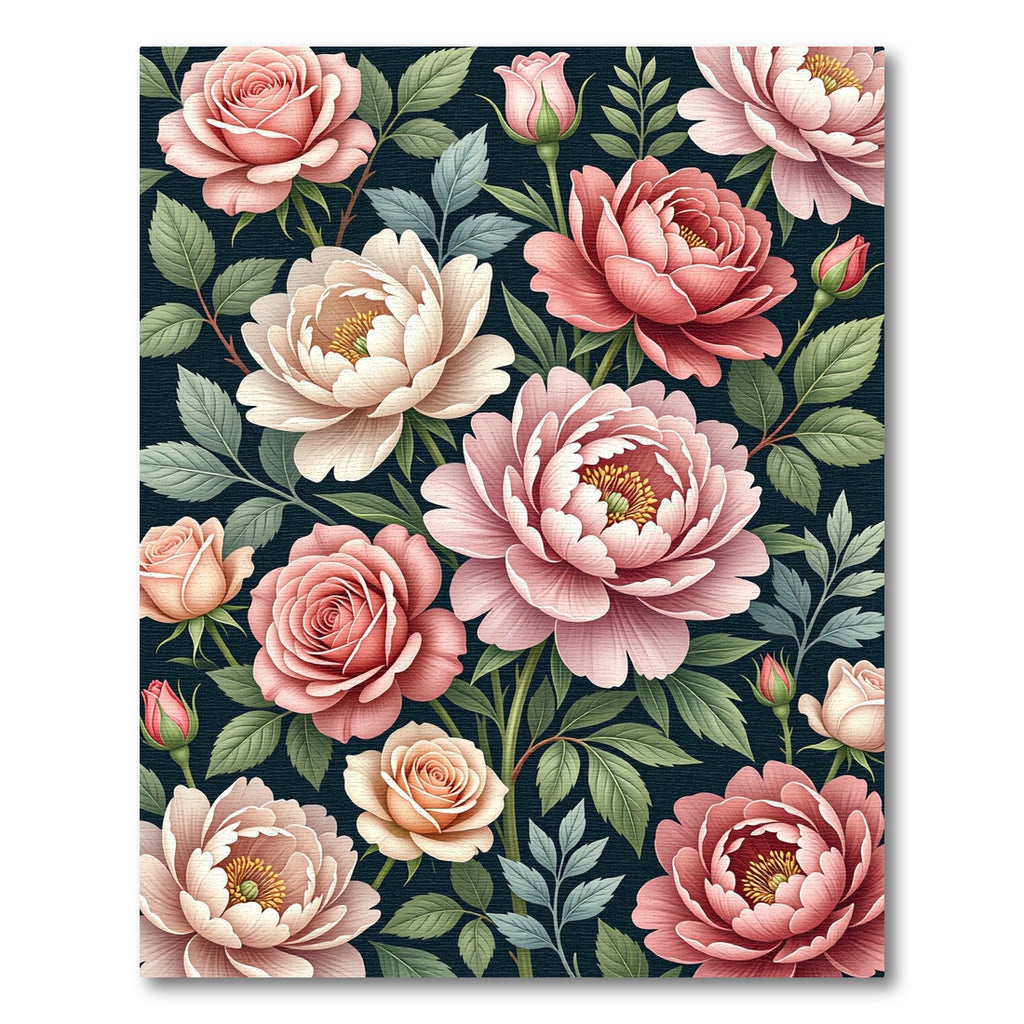 Pink Roses Peonies Garden Dark Background Rug