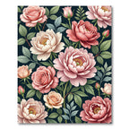 Pink Roses Peonies Garden Dark Background Rug