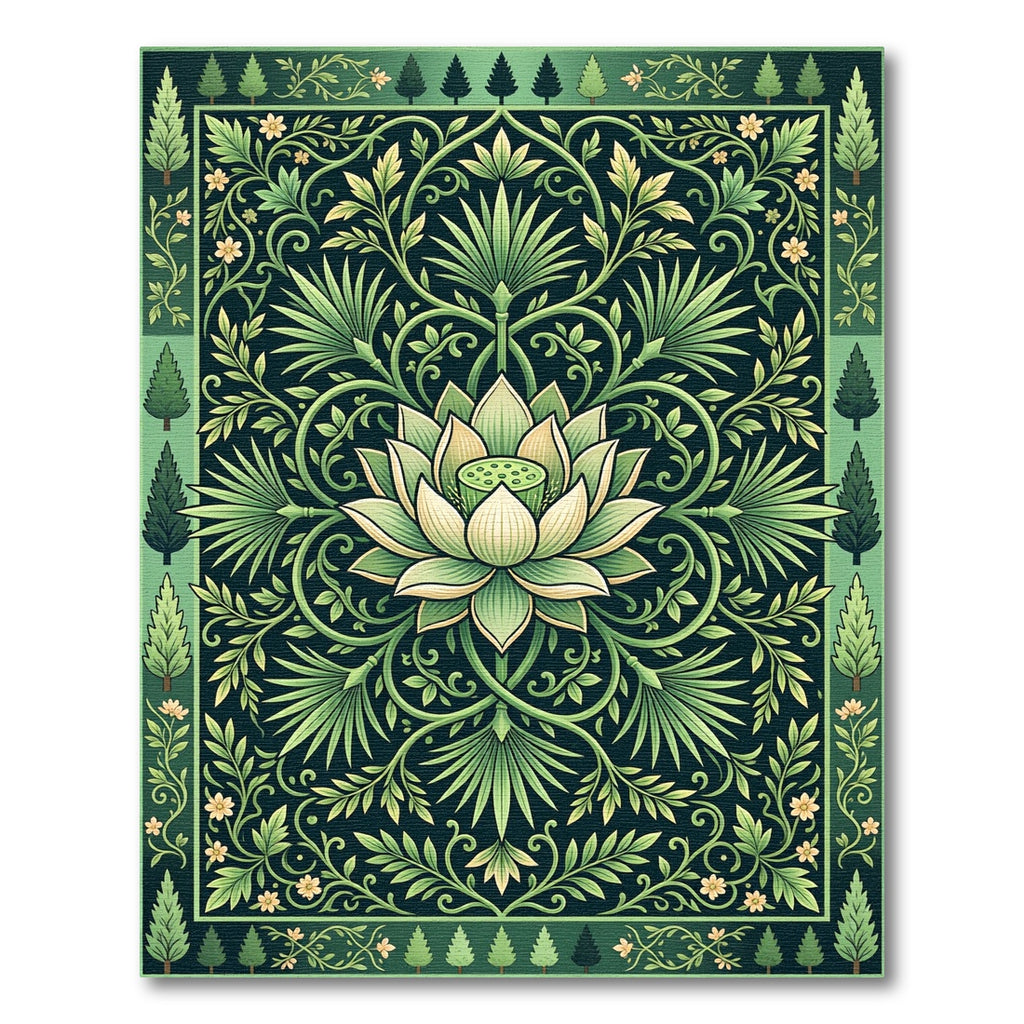 Emerald Lotus Botanical Art Deco Rug