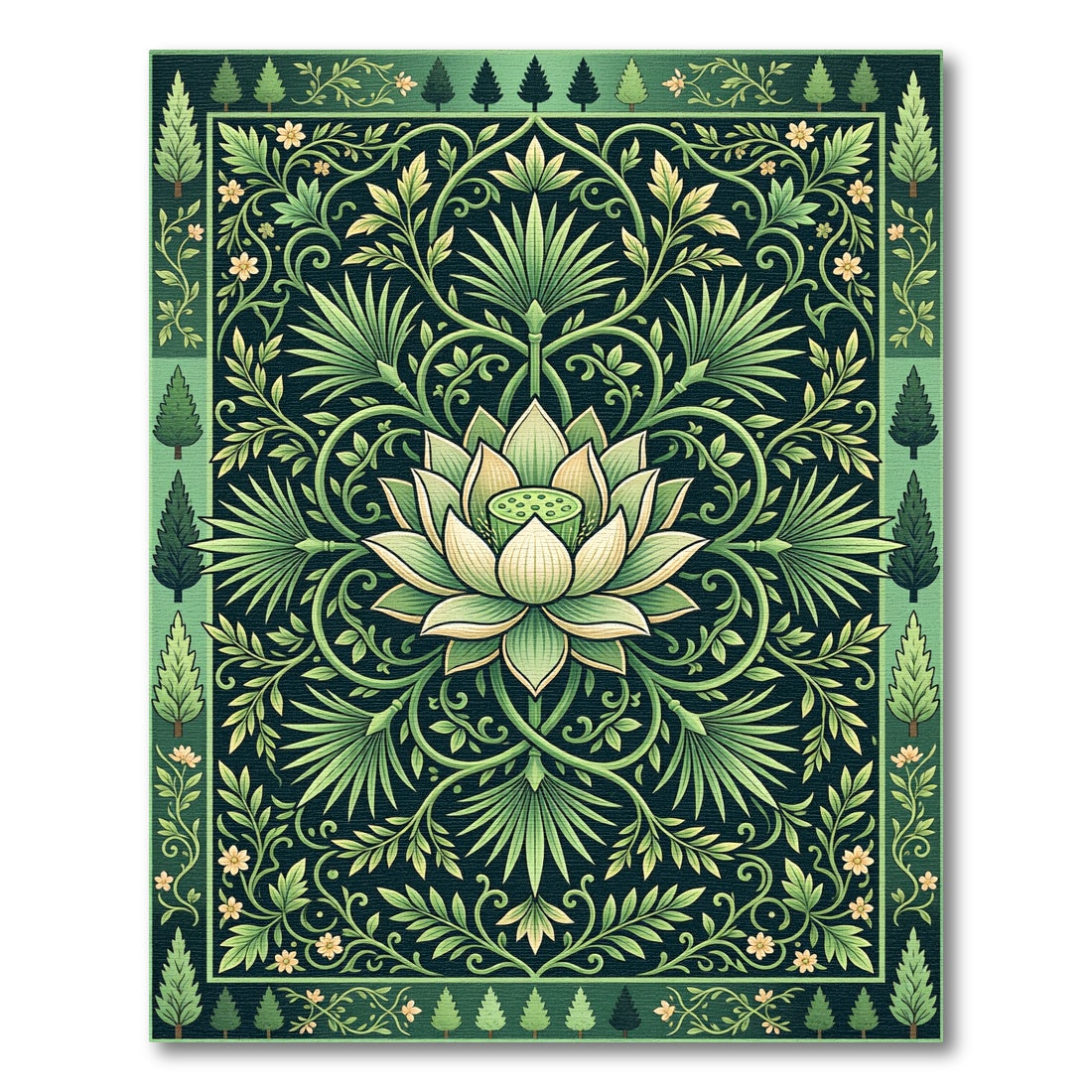 Emerald Lotus Botanical Art Deco Rug