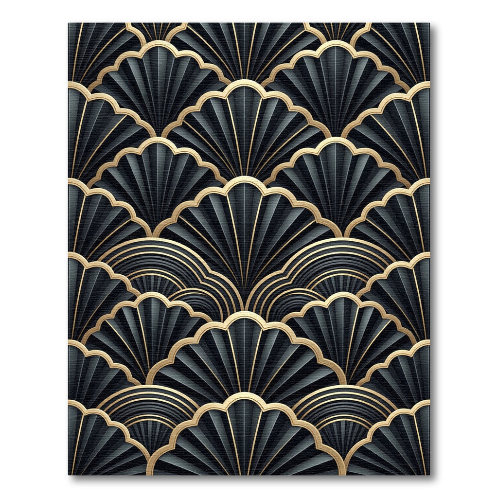 Elegant Art Deco Black Gold Fan Rug