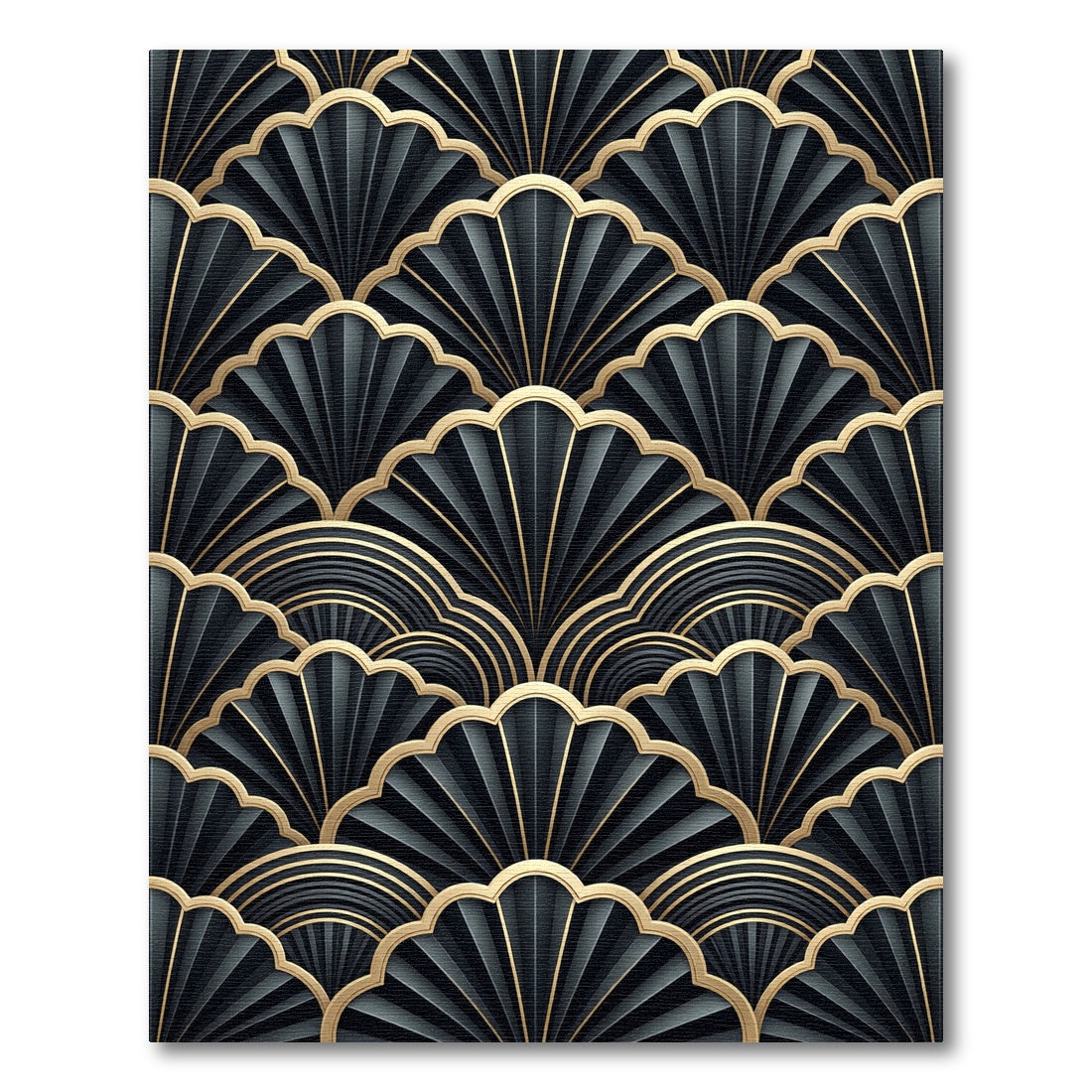 Elegant Art Deco Black Gold Fan Rug