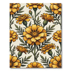 Golden Marigold Floral Botanical Illustration Rug