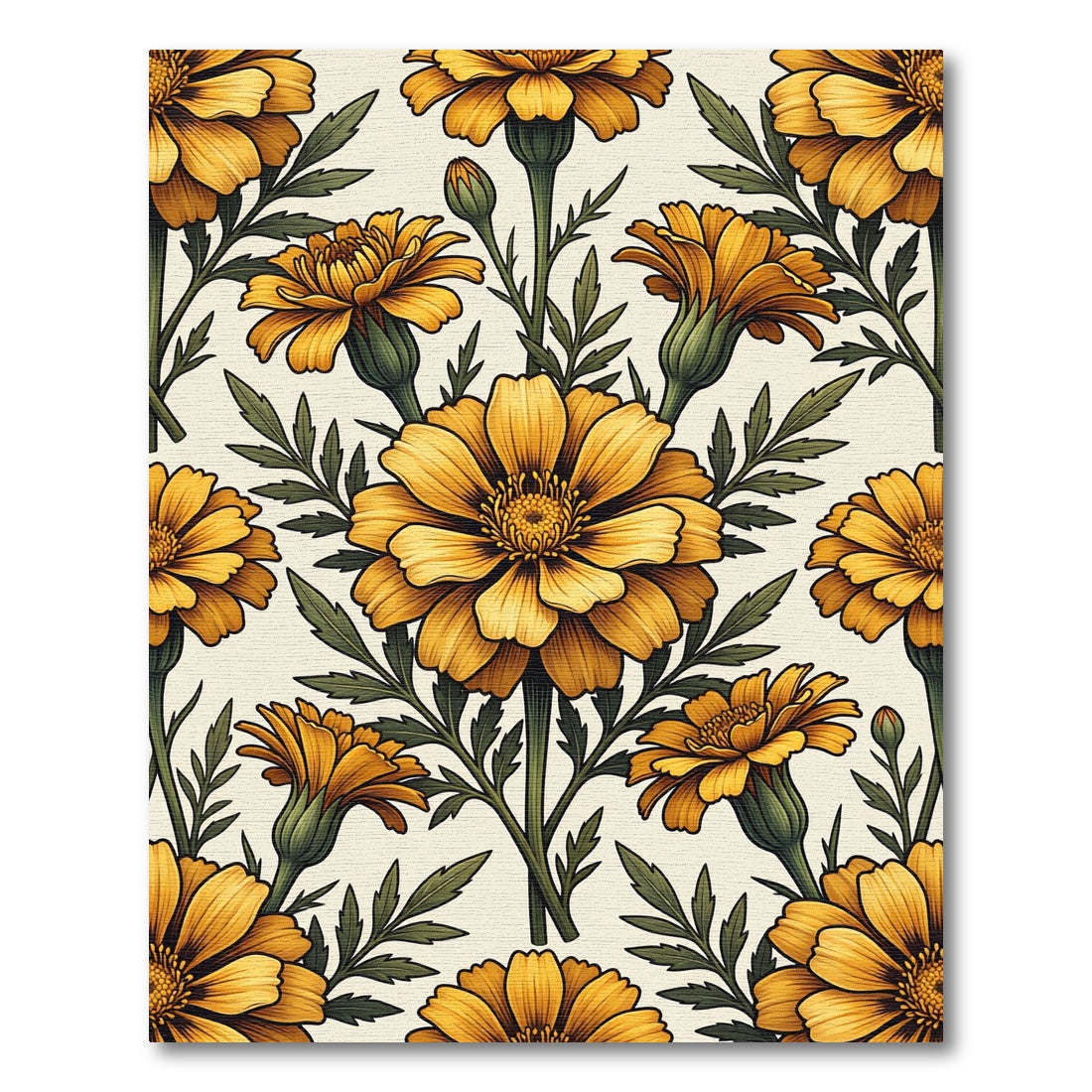 Golden Marigold Floral Botanical Illustration Rug
