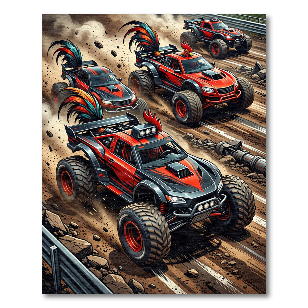 Fiery Rooster Racing Monster Truck Art Rug