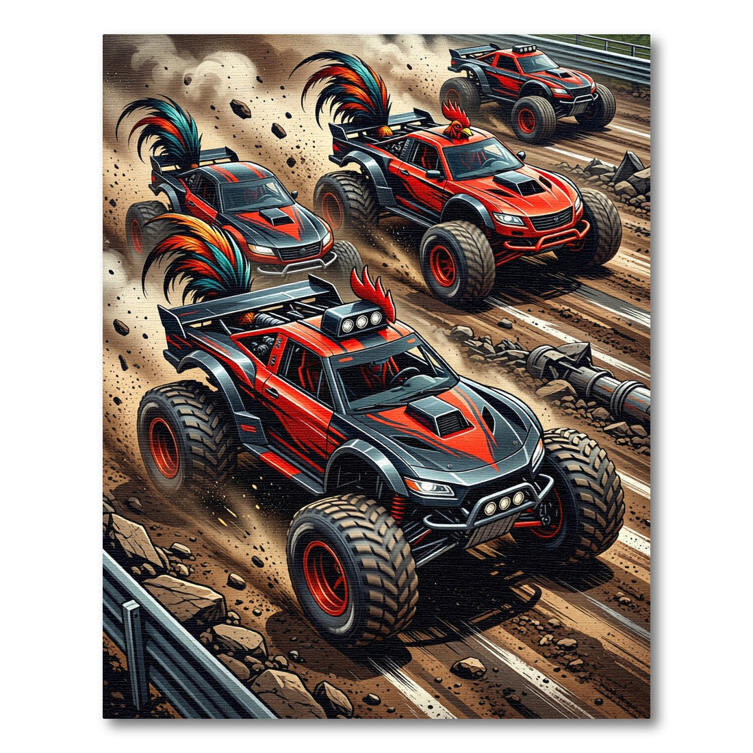 Fiery Rooster Racing Monster Truck Art Rug