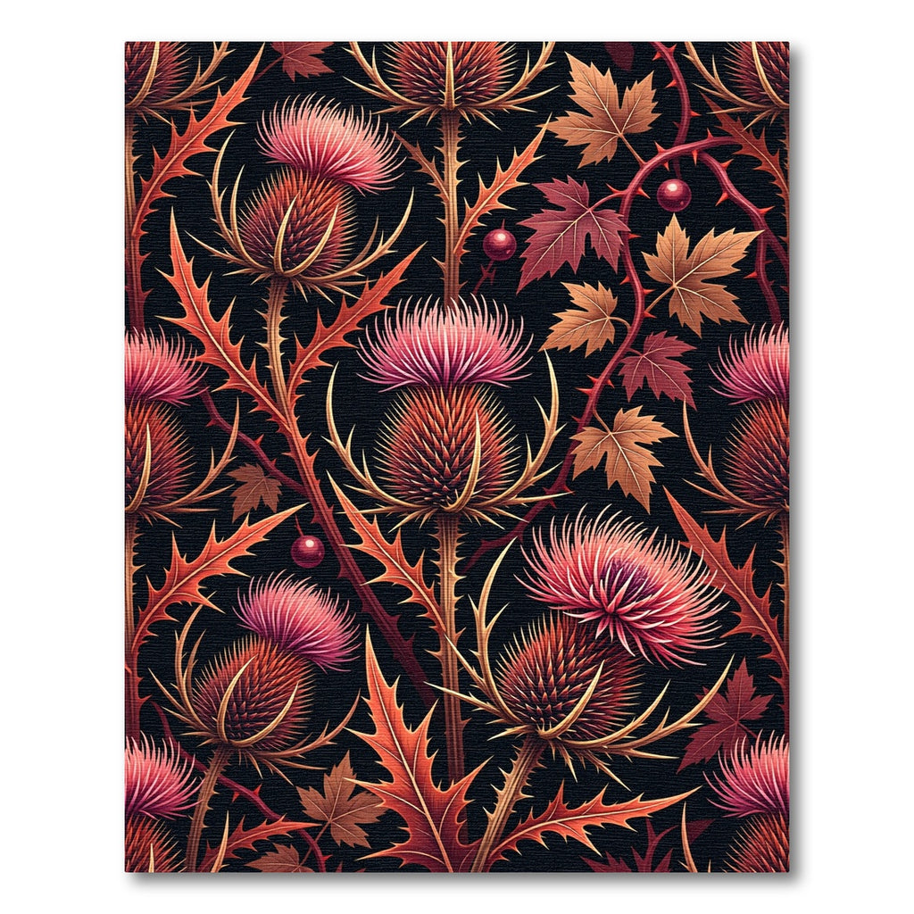 Autumn Thistle Floral Dark Botanical Rug