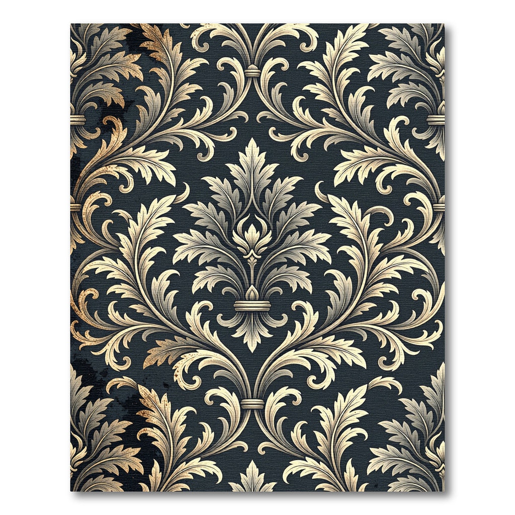 Elegant Charcoal Gold Damask Scroll Rug