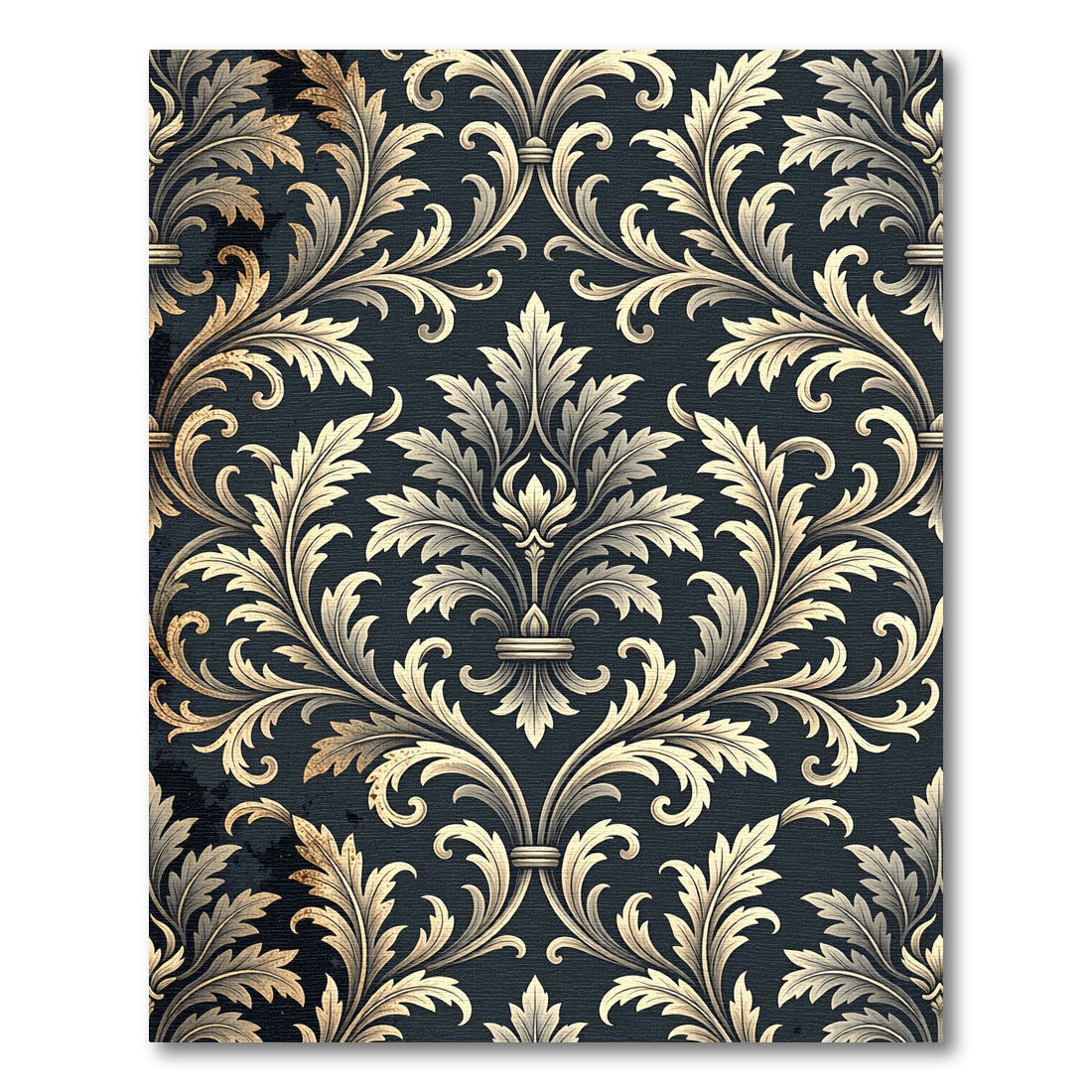 Elegant Charcoal Gold Damask Scroll Rug
