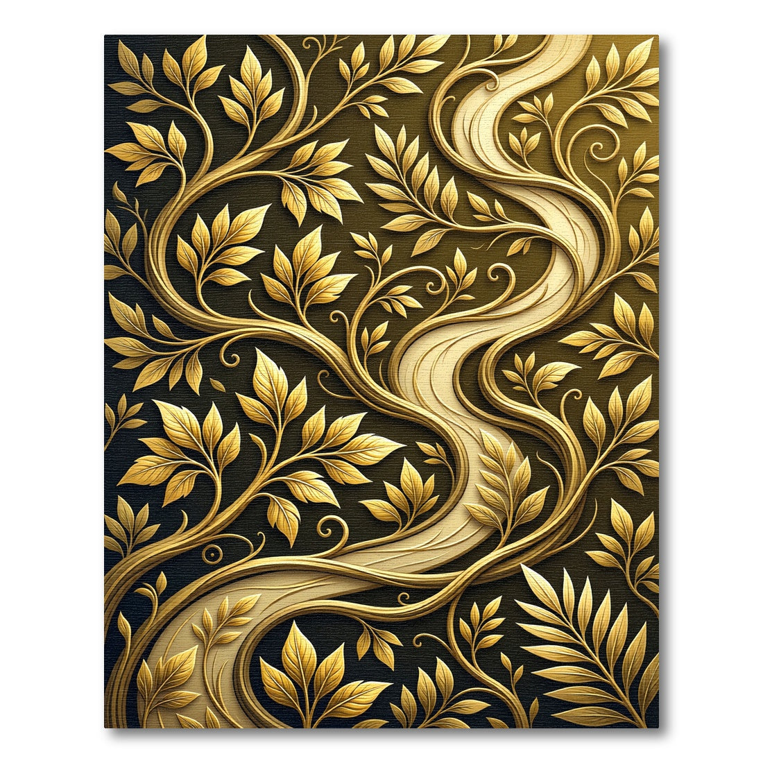 Elegant Golden Vine Foliage Swirls Rug