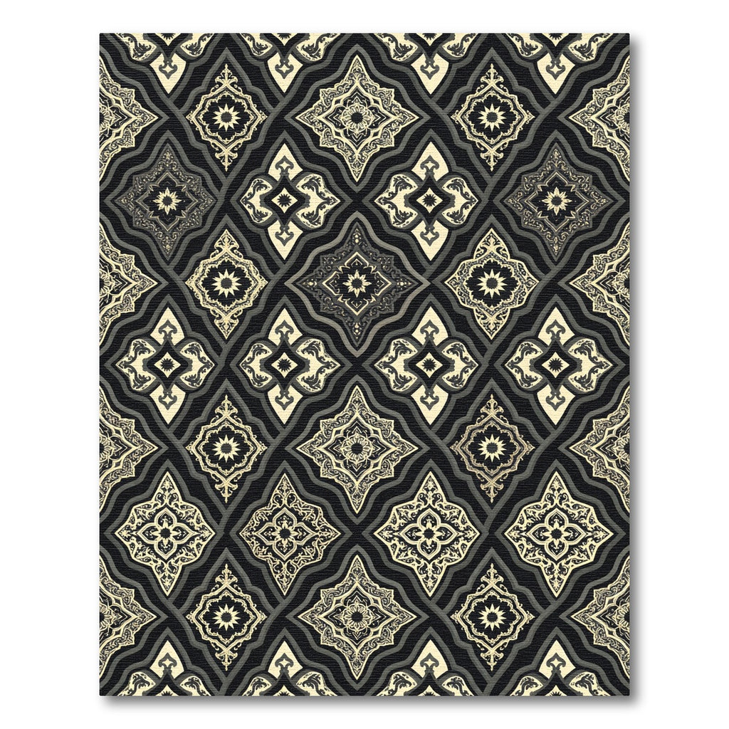 Elegant Black and Gold Lattice Medallion Rug