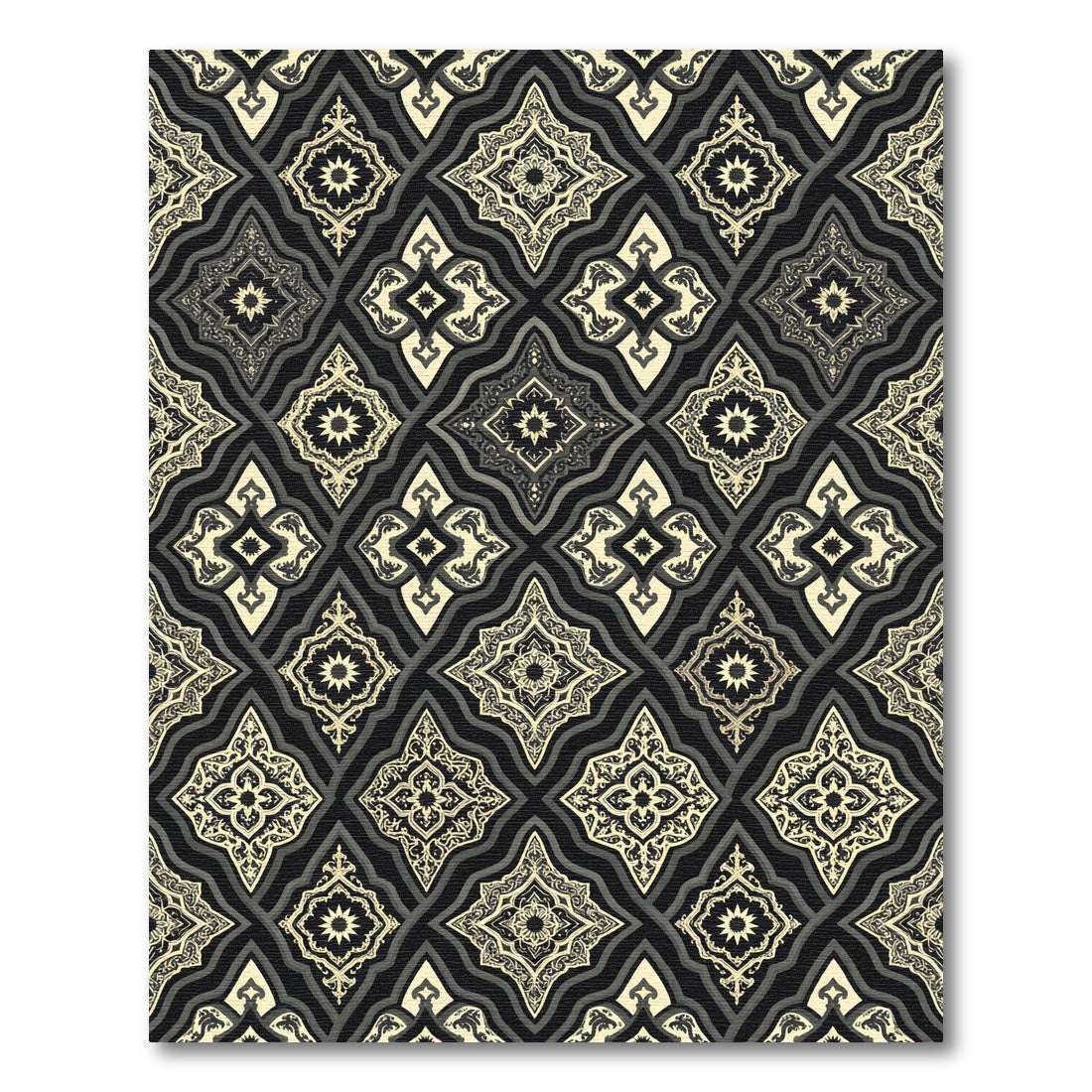 Elegant Black and Gold Lattice Medallion Rug