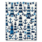 Nautical Blue Lighthouses Anchor Banner Rug
