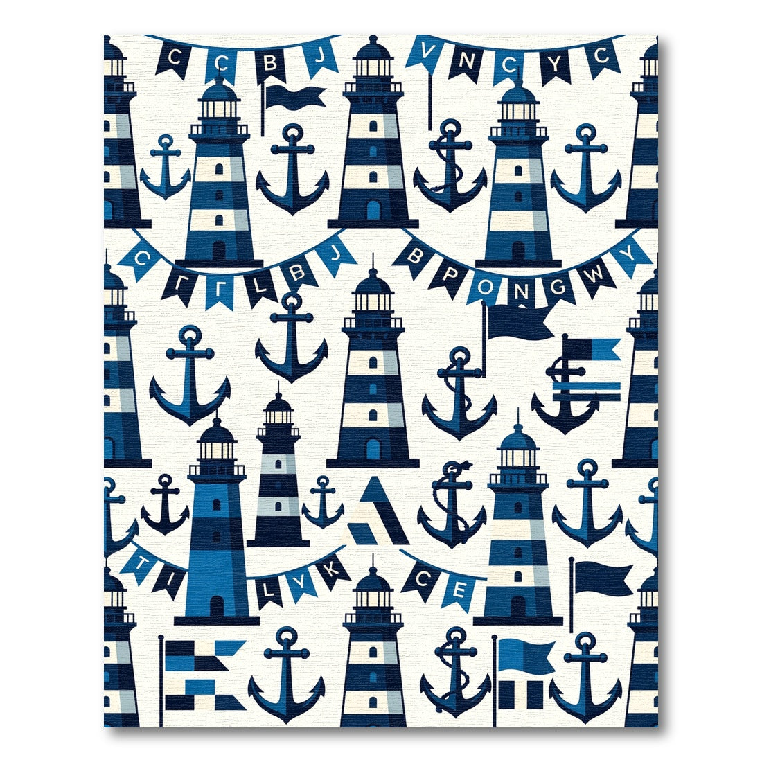 Nautical Blue Lighthouses Anchor Banner Rug