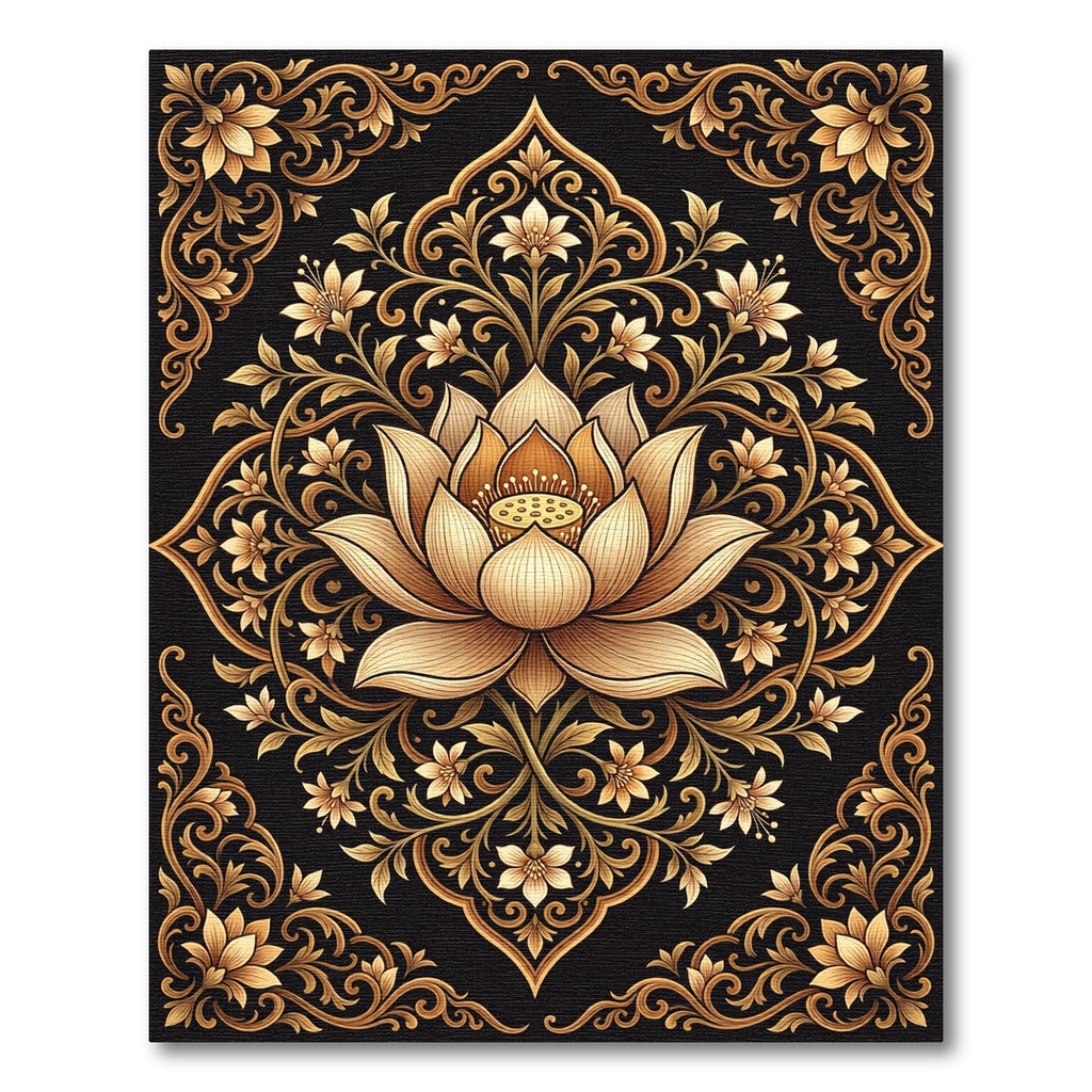 Golden Lotus Floral Detailed Ornament Rug