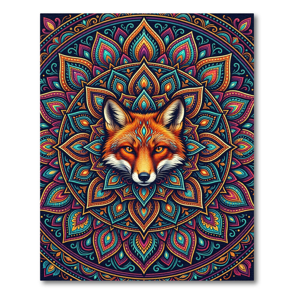 Vibrant Red Fox Mandala Art Rug