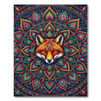 Vibrant Red Fox Mandala Art Rug