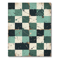 Green Black Cream Checkered Splatter Rug
