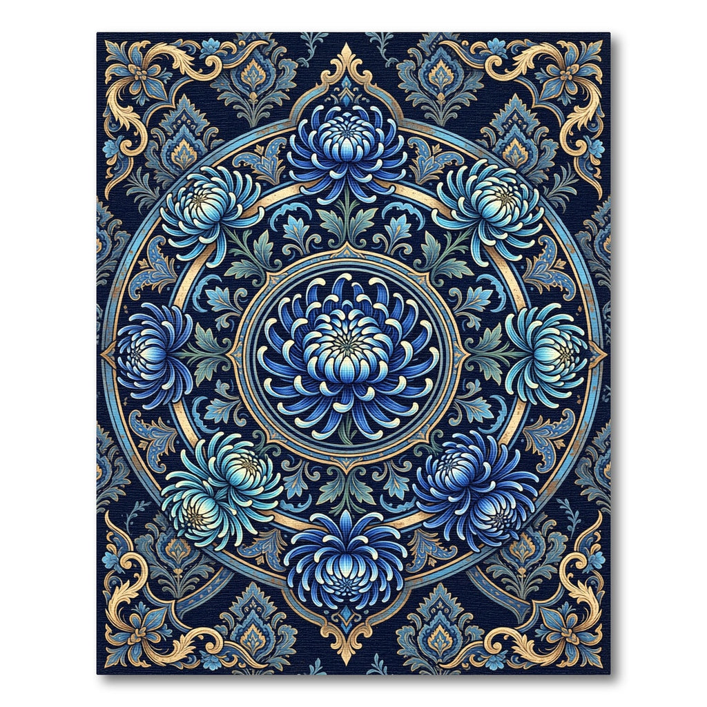 Midnight Blue Floral Medallion Scroll Rug