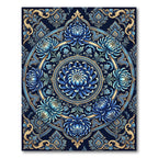 Midnight Blue Floral Medallion Scroll Rug