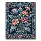 Elegant Floral Bouquet Ornate Dark Rug