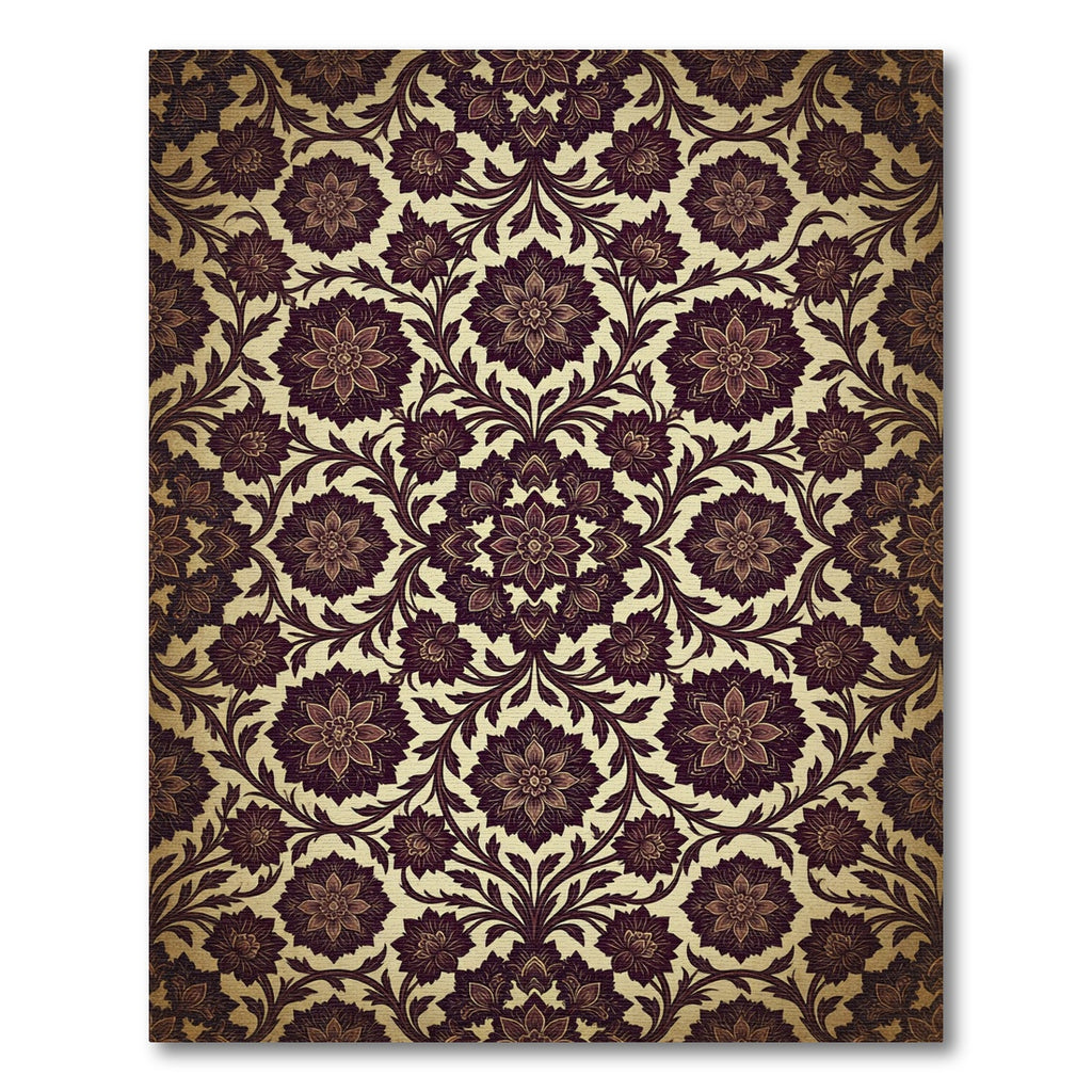 Vintage Deep Burgundy Floral Damask Rug