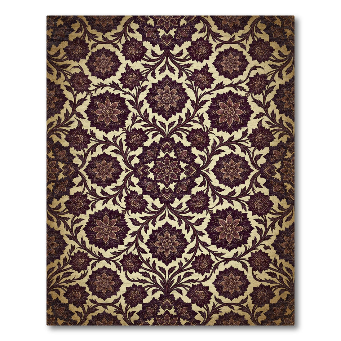 Vintage Deep Burgundy Floral Damask Rug