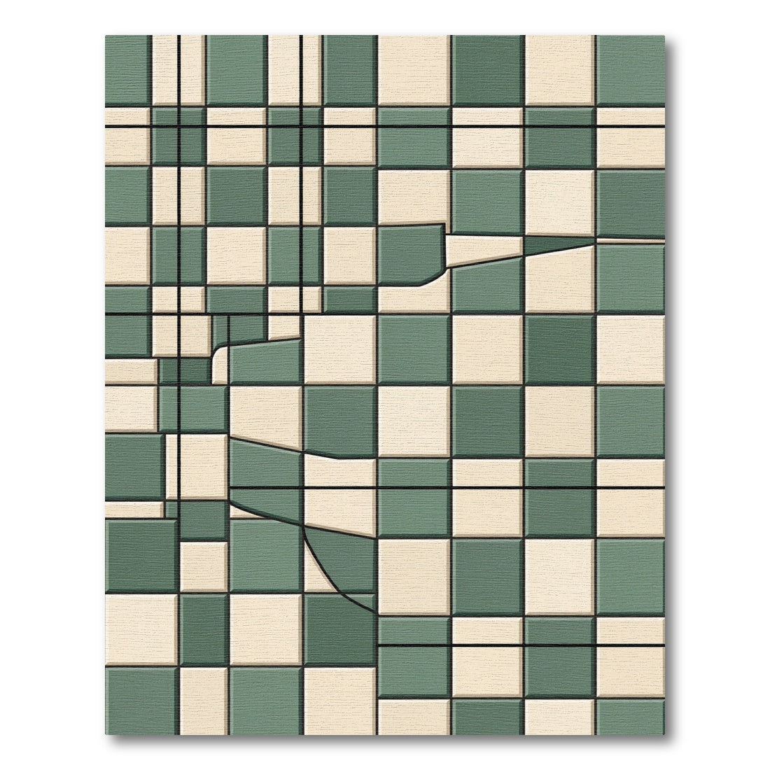 Sage and Cream Geometric Grid Rug