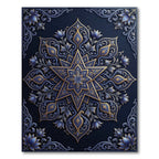 Ornate Blue and Gold Floral Mandala Rug